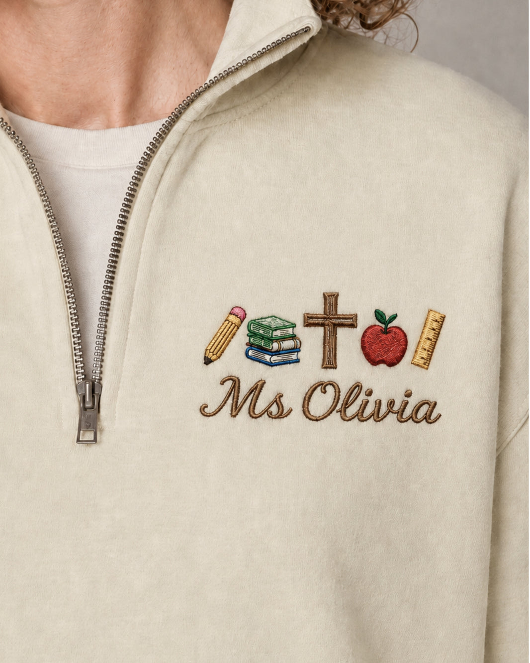 Personalized Christian Teacher Quarter Zip Sweatshirt