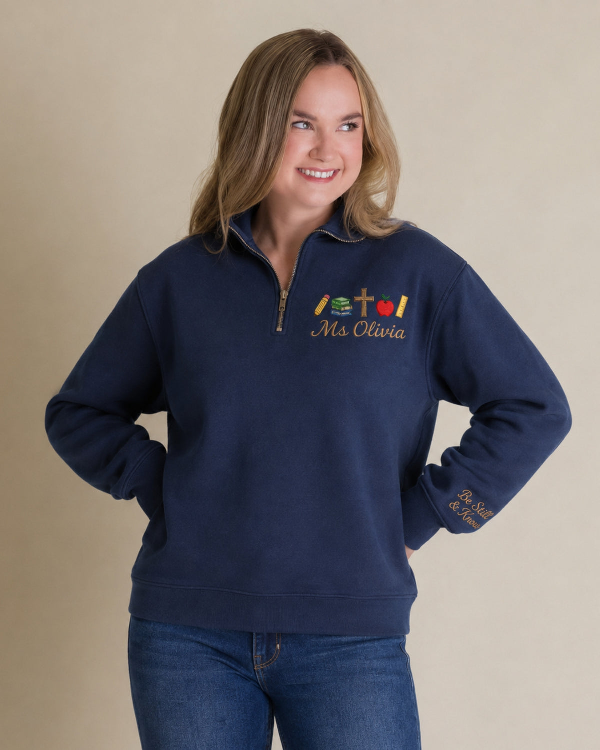 Personalized Christian Teacher Quarter Zip Sweatshirt