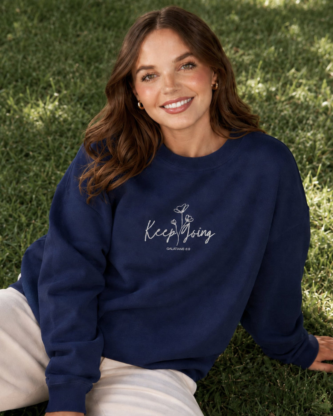 Keep Going Galatians 6:9 Embroidered Sweatshirt
