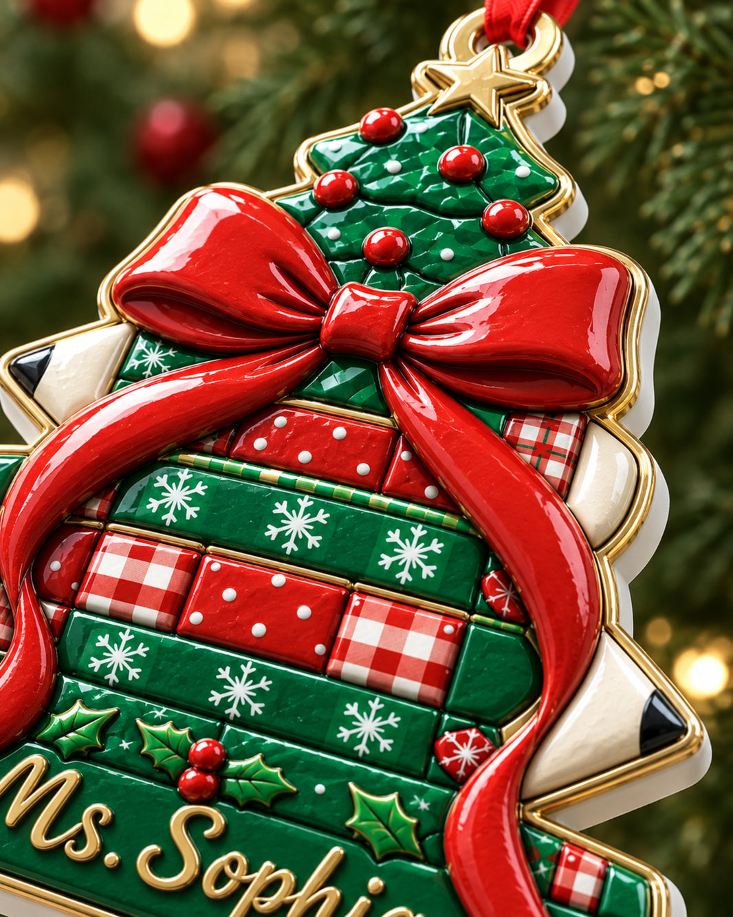 Christmas Pencil Tree 3D Relief Ornament — mockup 3