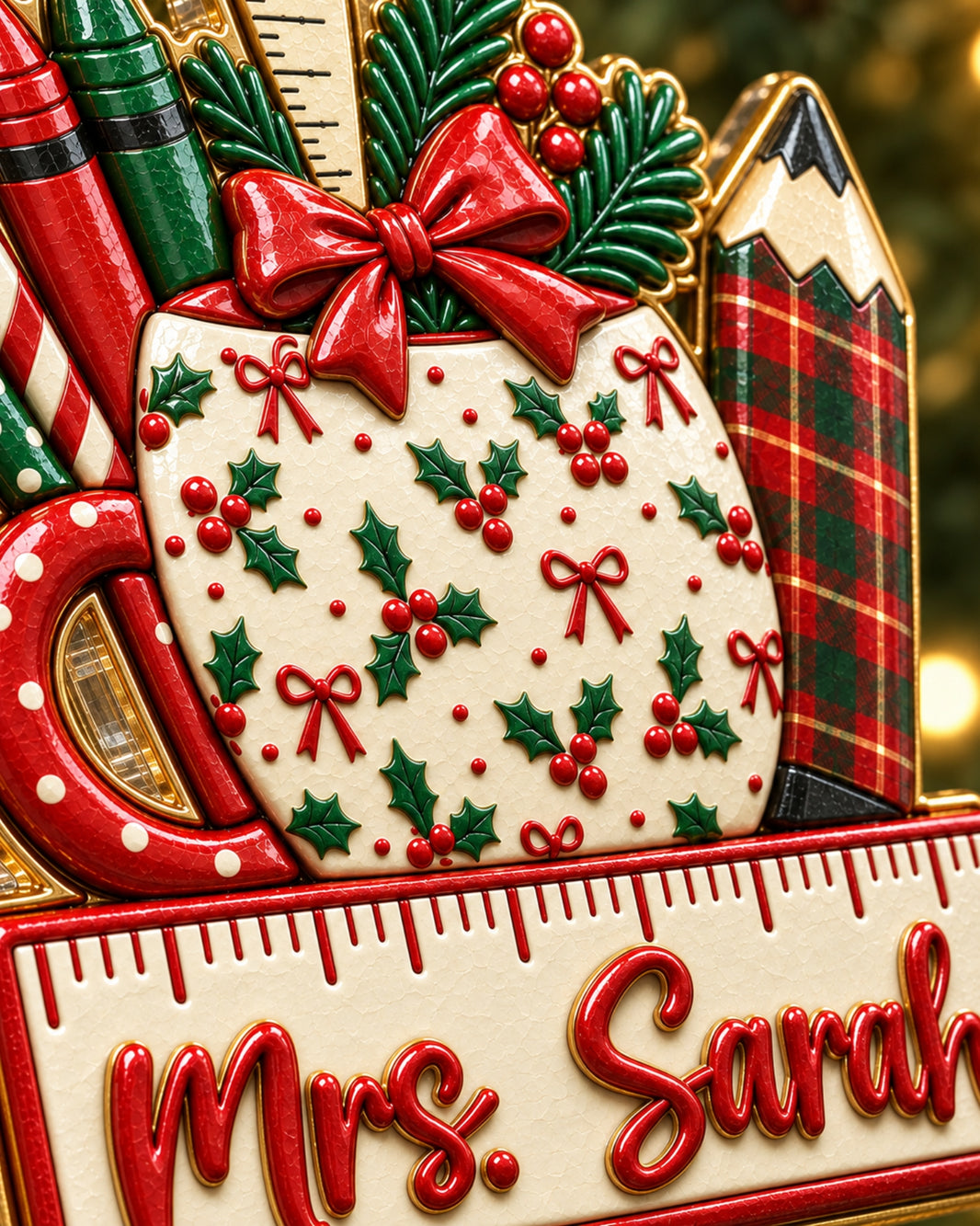 Christmas Teacher Classroom 3D Relief Ornament — mockup 3