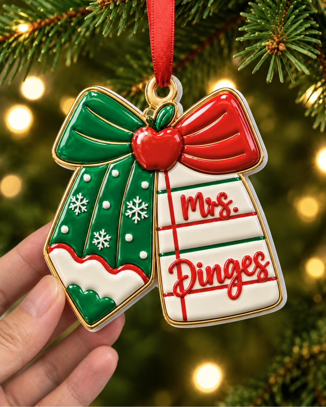 Christmas Pencil Teacher 3D Relief Ornament — mockup 2