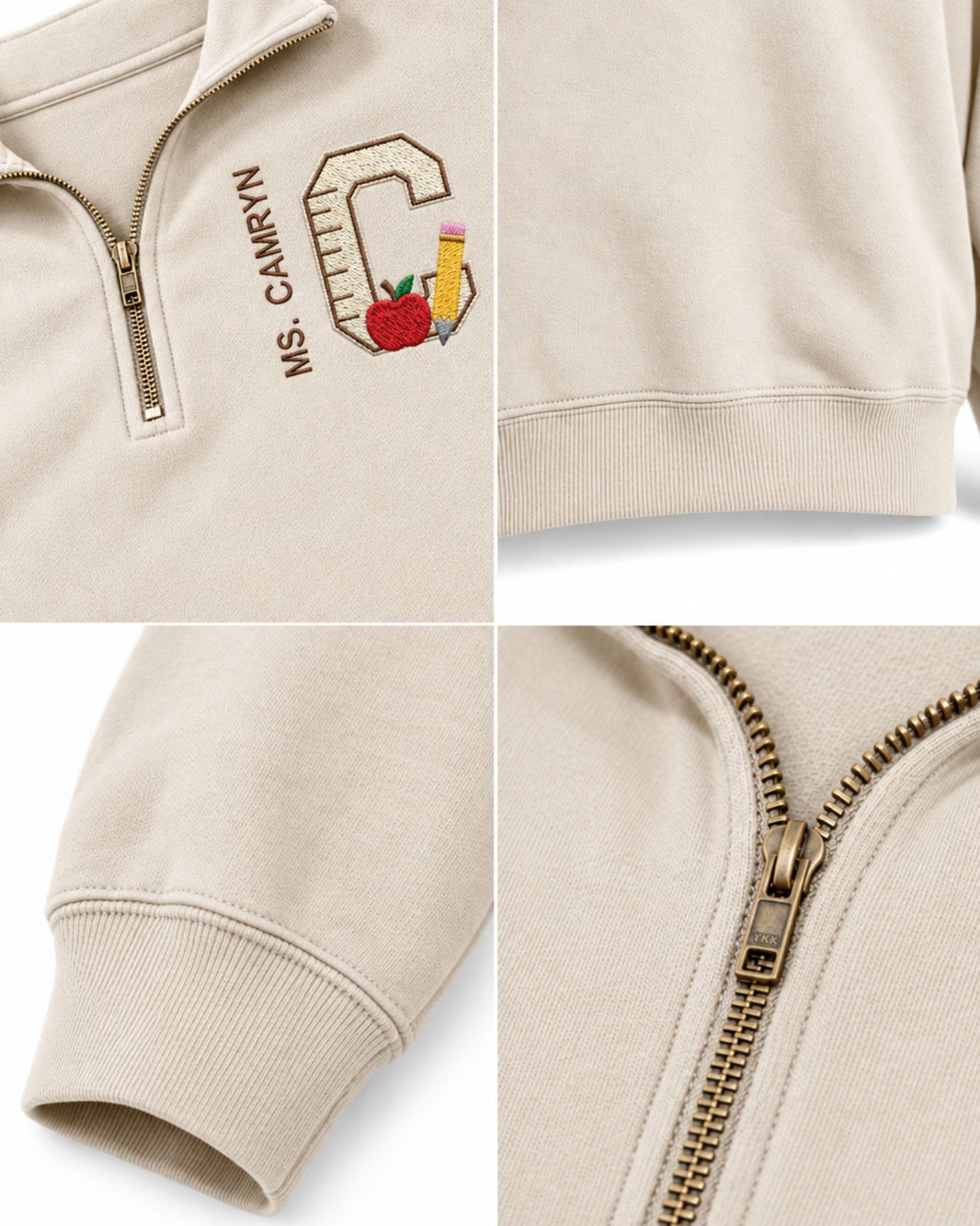 Personalized Teacher Initial and Name Quarter Zip Sweatshirt — mockup 2