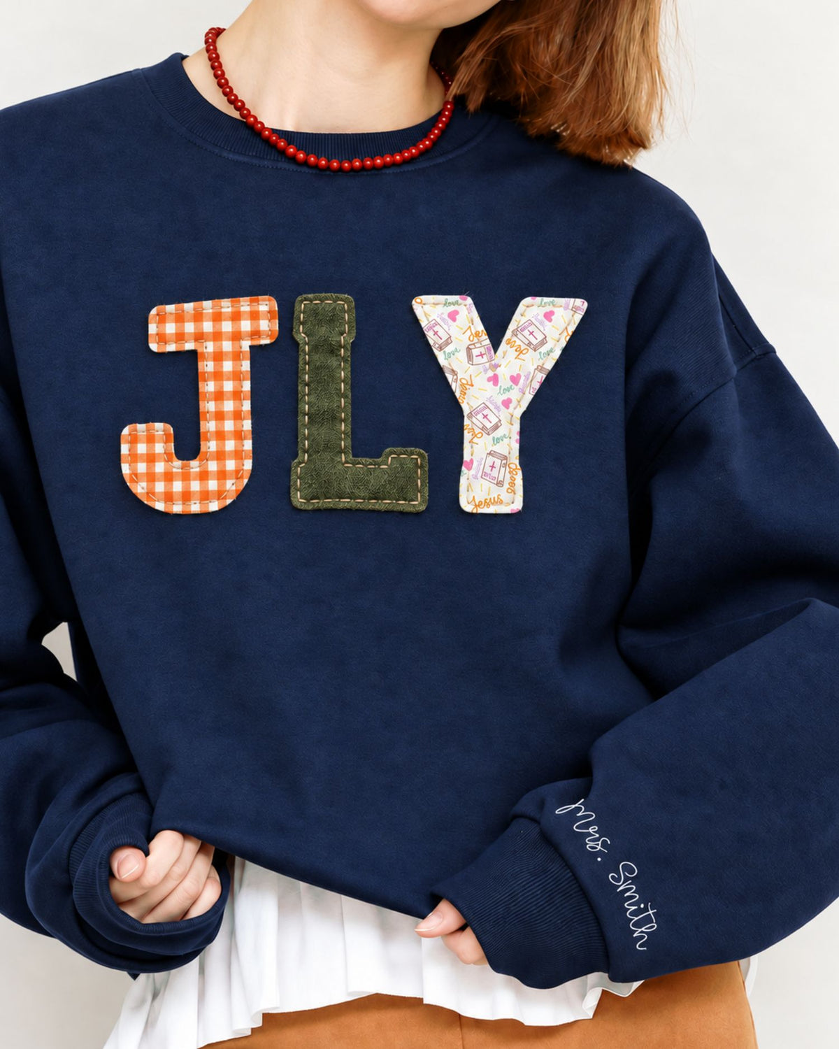 Personalized JLY Patchwork Embroidered Sweatshirt — mockup 6