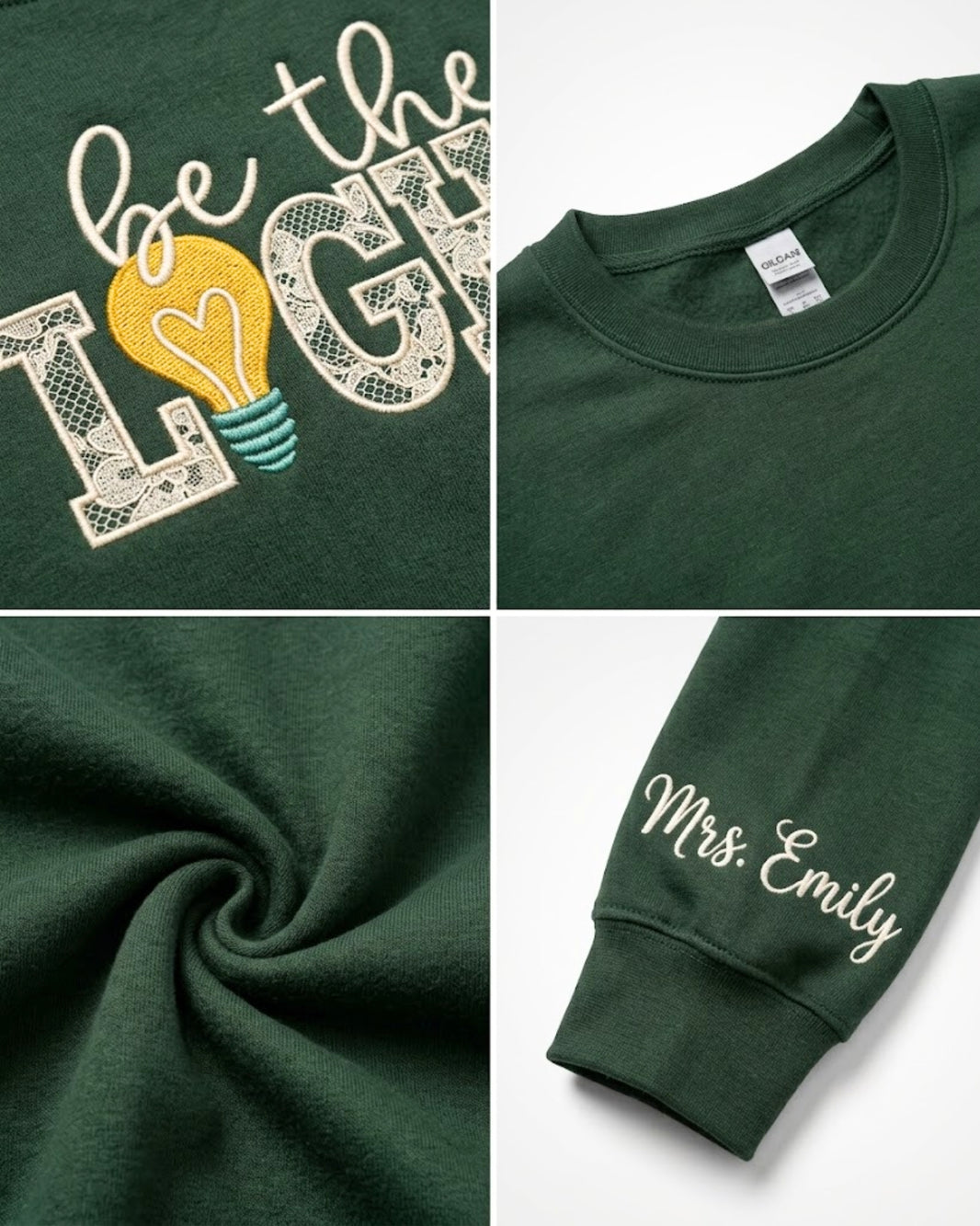 Personalized Be The Light Lace Embroidered Sweatshirt — mockup 2