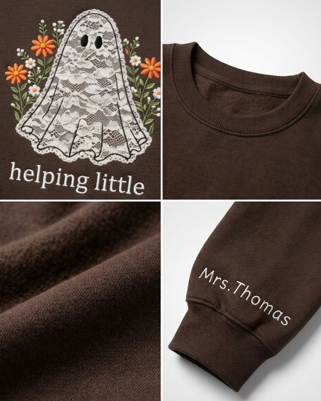 Personalized Helping Little Minds Grow Lace Applique Sweatshirt — mockup 2