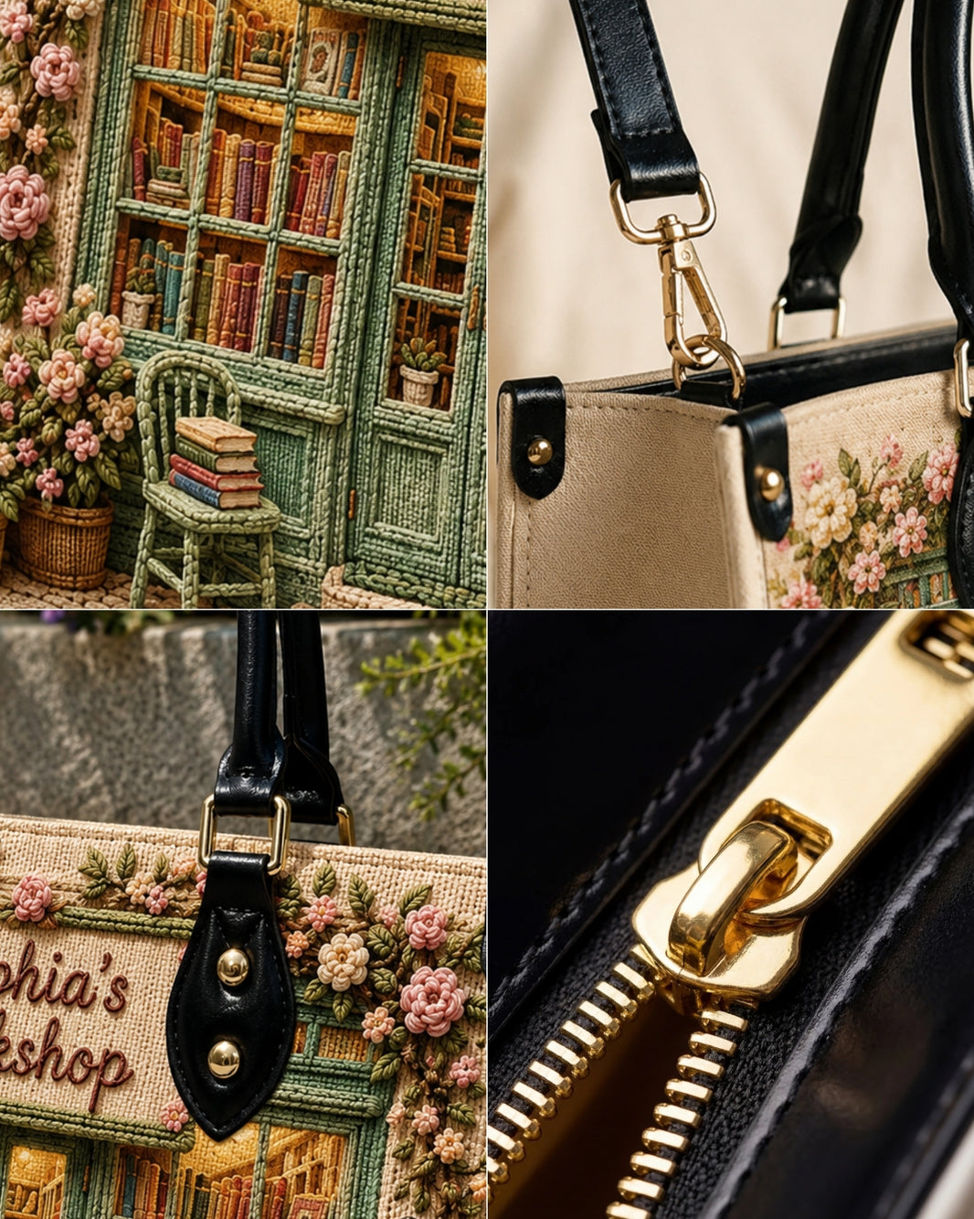 Personalized Cottage Bookstore Leather Handbag — mockup 7