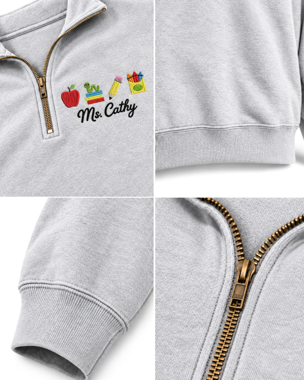 Personalized Teacher Embroidered Quarter Zip Sweatshirt — mockup 2