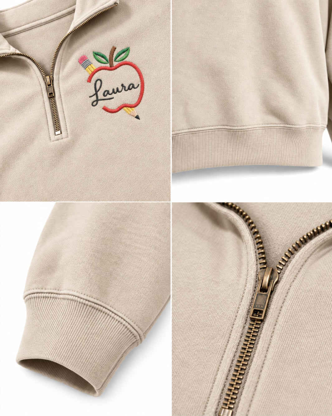 Personalized Apple Teacher Quarter Zip Sweatshirt — mockup 2
