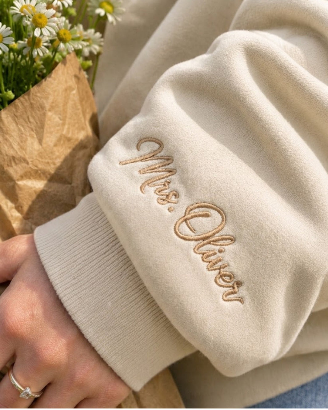 Personalized Floral Teacher Embroidered Sweatshirt mockup 2