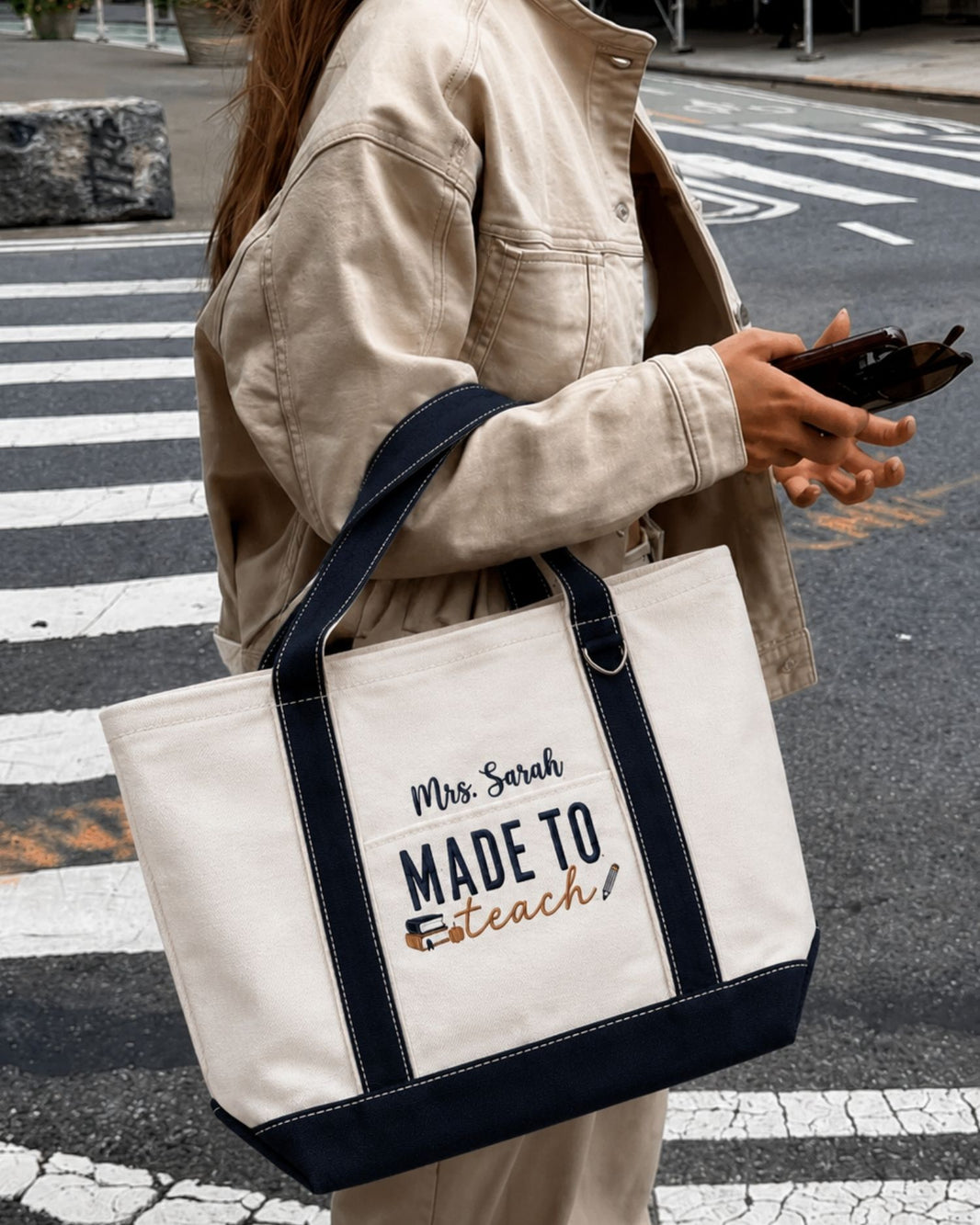 Made to Teach Personalized Embroidered Tote Bag — mockup 2