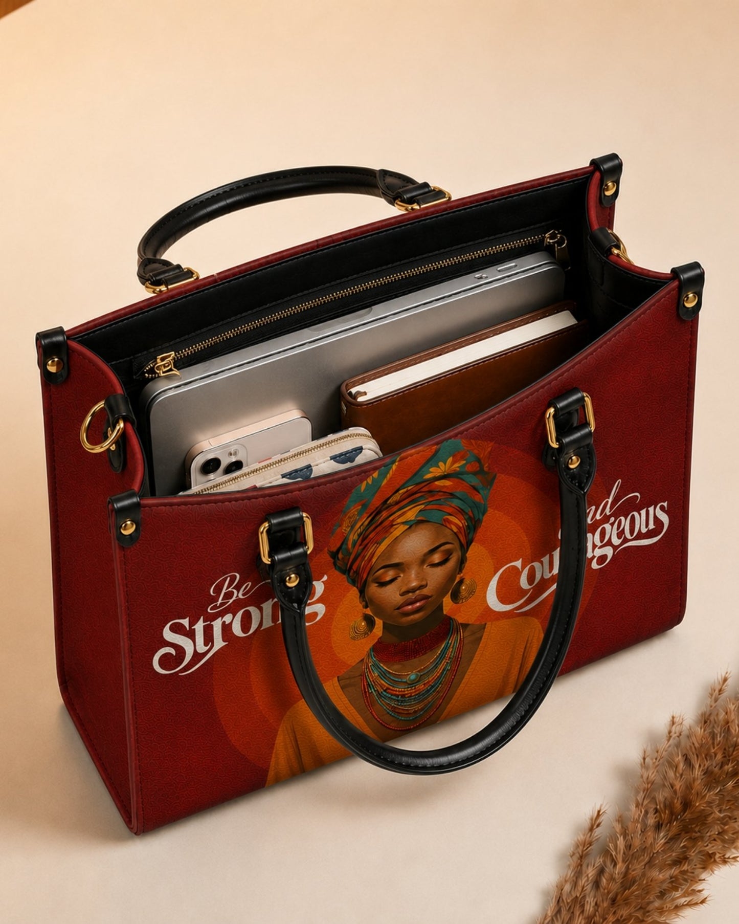 Be Strong and Courageous Leather Handbag