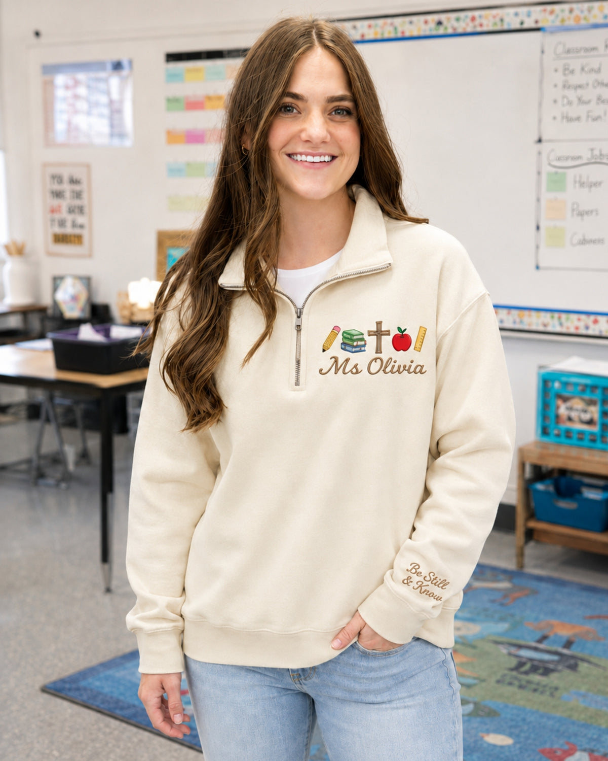 Personalized Christian Teacher Quarter Zip Sweatshirt