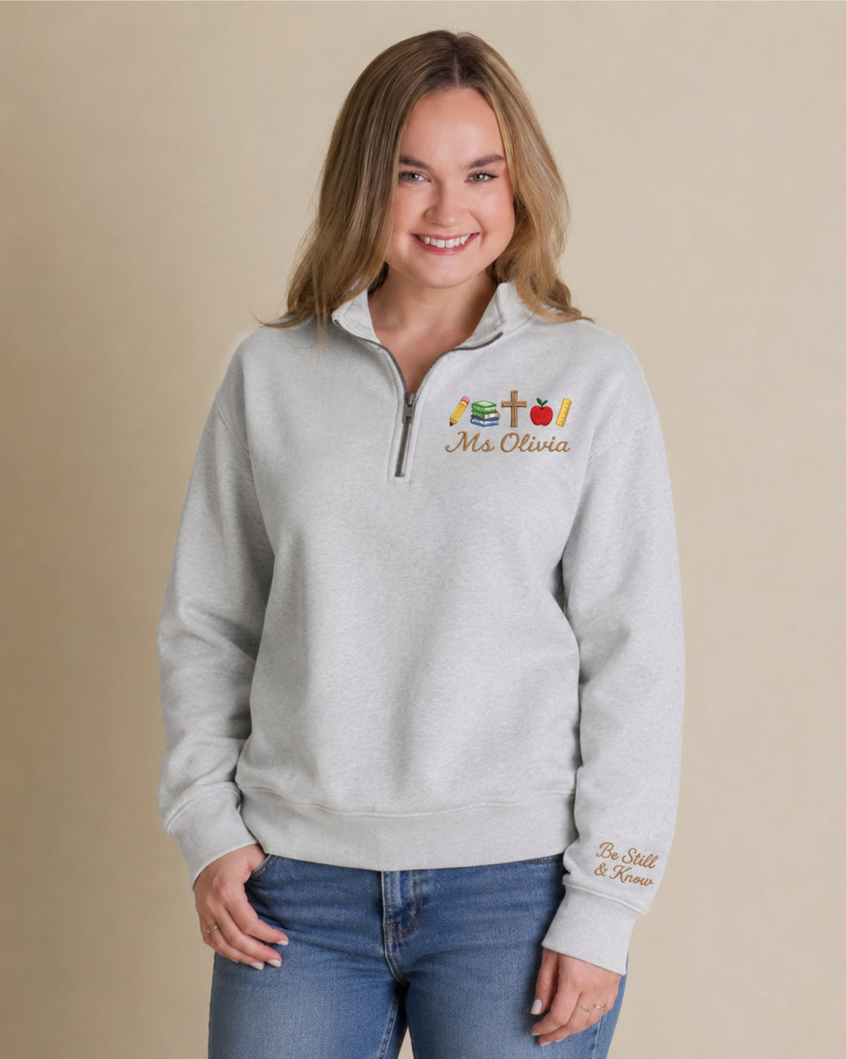 Personalized Christian Teacher Quarter Zip Sweatshirt