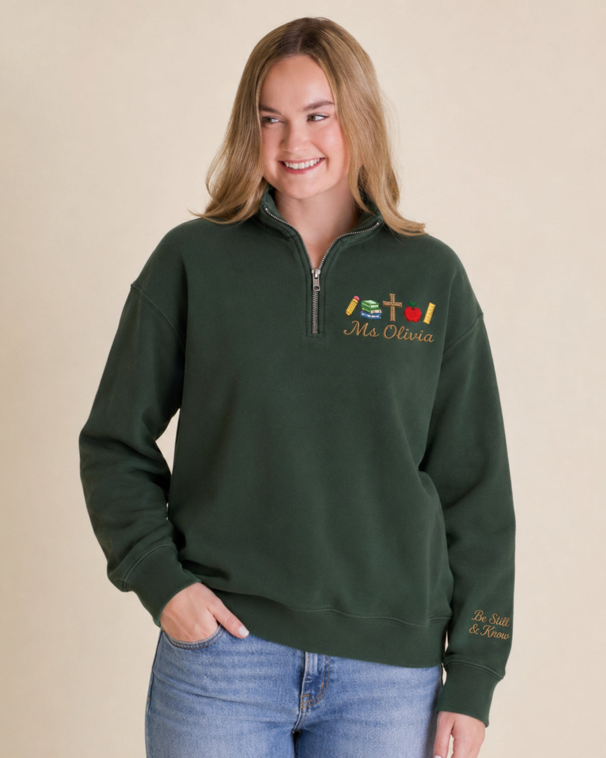 Personalized Christian Teacher Quarter Zip Sweatshirt
