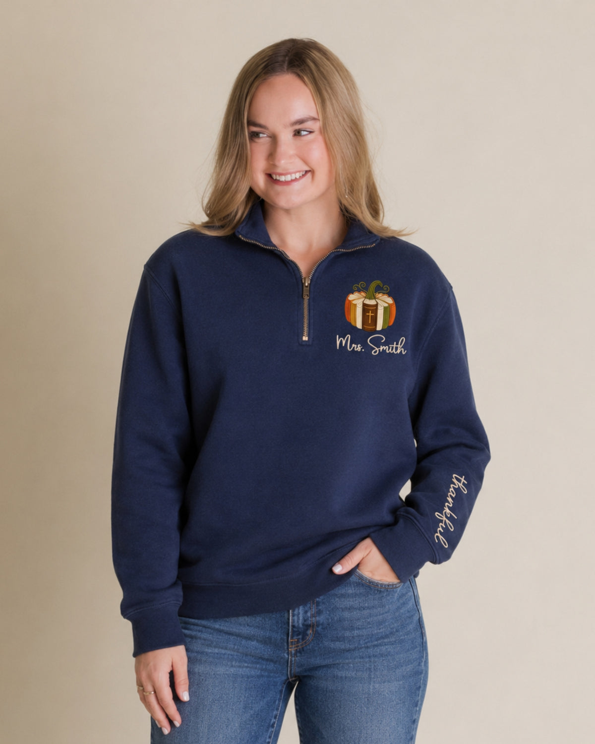 Pumpkin Bible Embroidered Quarter Zip Sweatshirt