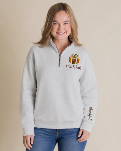 Pumpkin Bible Embroidered Quarter Zip Sweatshirt