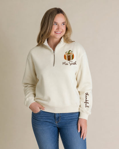Pumpkin Bible Embroidered Quarter Zip Sweatshirt