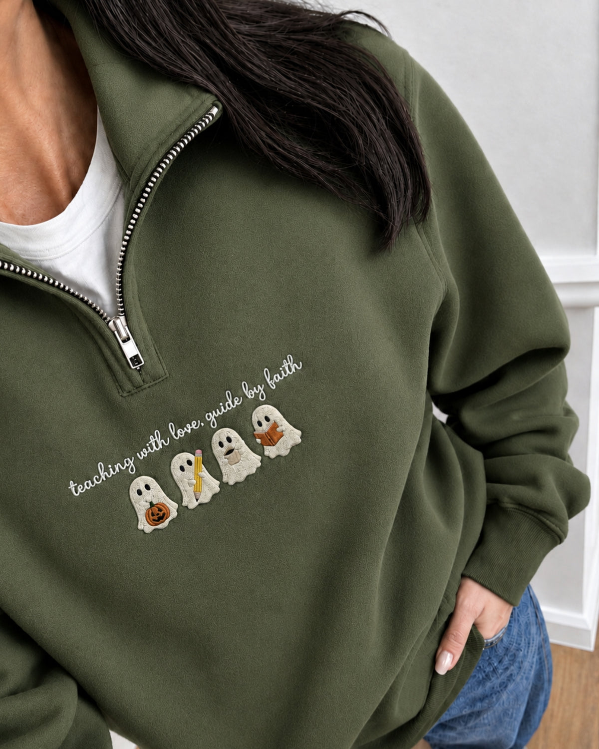 Spooky Teaching with Love Embroidered Sweatshirt