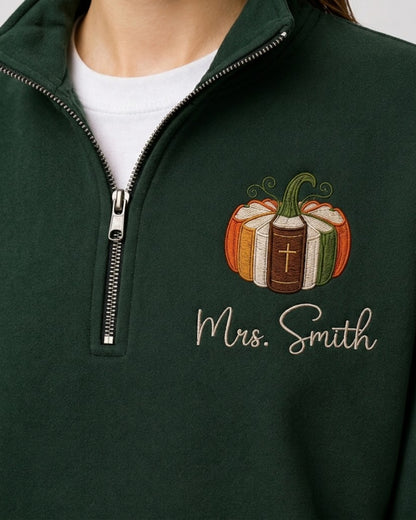 Pumpkin Bible Embroidered Quarter Zip Sweatshirt