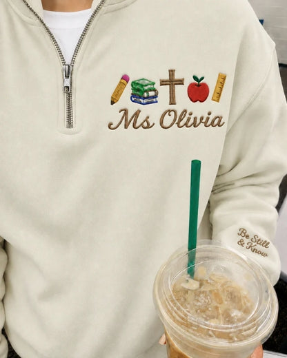 Personalized Christian Teacher Quarter Zip Sweatshirt