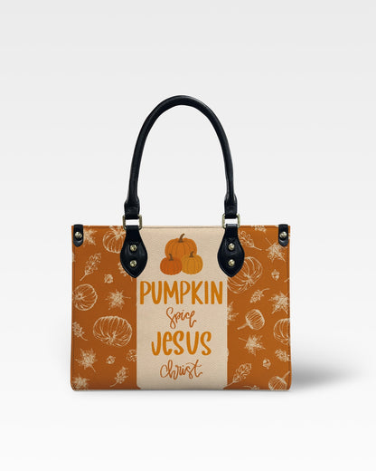 Pumpkin Spice Jesus Christ Fall Leather Handbag