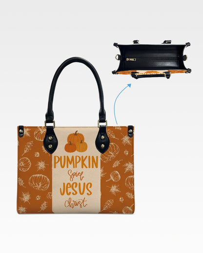 Pumpkin Spice Jesus Christ Fall Leather Handbag