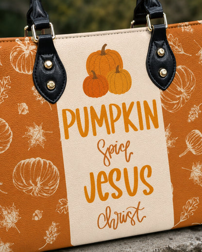 Pumpkin Spice Jesus Christ Fall Leather Handbag