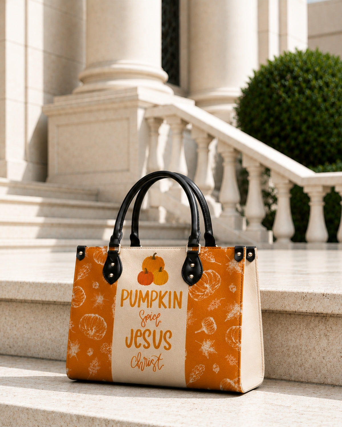 Pumpkin Spice Jesus Christ Fall Leather Handbag