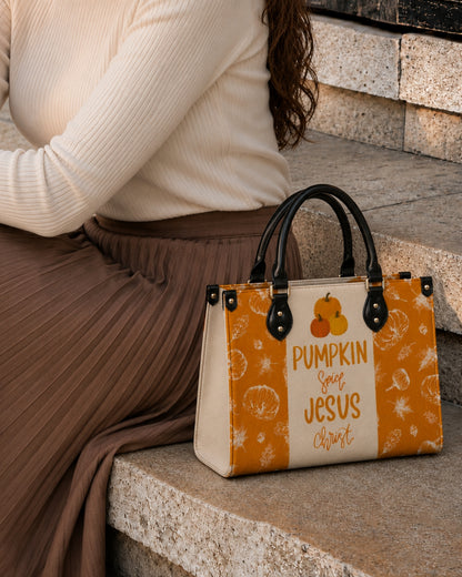 Pumpkin Spice Jesus Christ Fall Leather Handbag