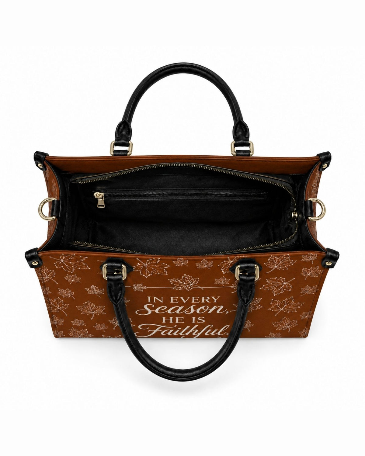 In Every Season He Is Faithful Leather Handbag