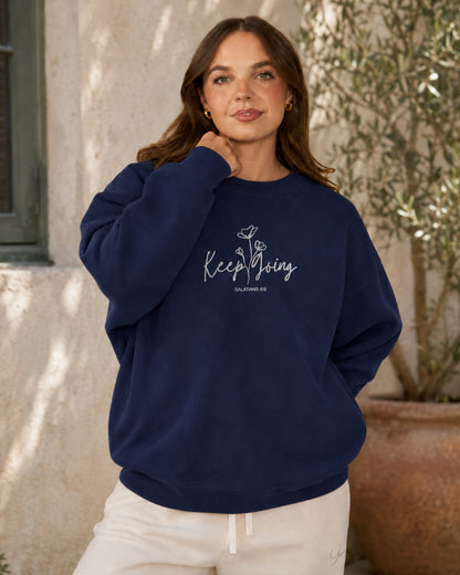 Keep Going Galatians 6:9 Embroidered Sweatshirt