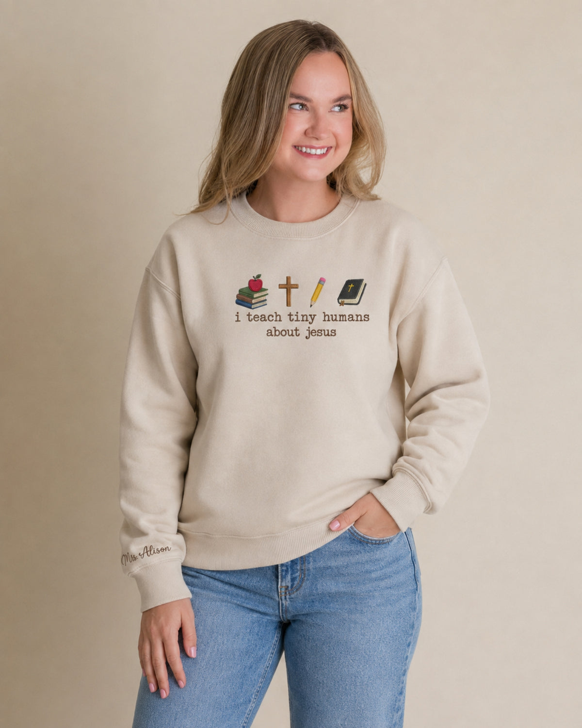 I Teach Tiny Humans About Jesus Embroidered Sweatshirt