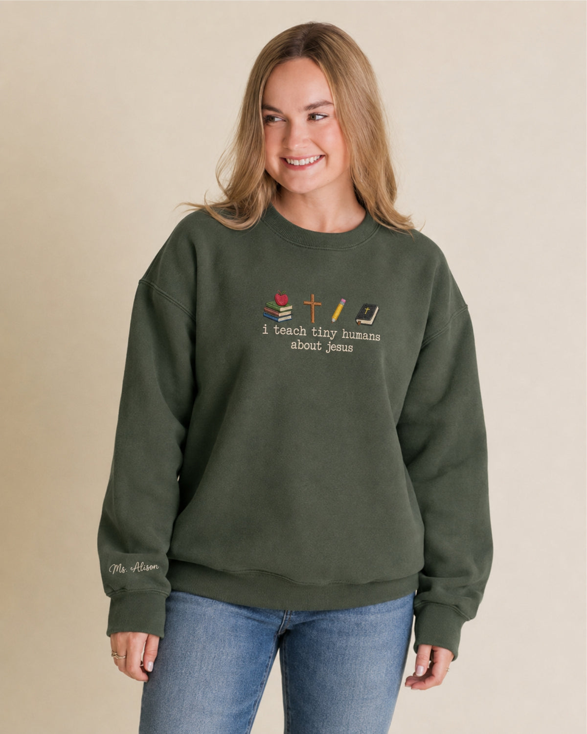 I Teach Tiny Humans About Jesus Embroidered Sweatshirt