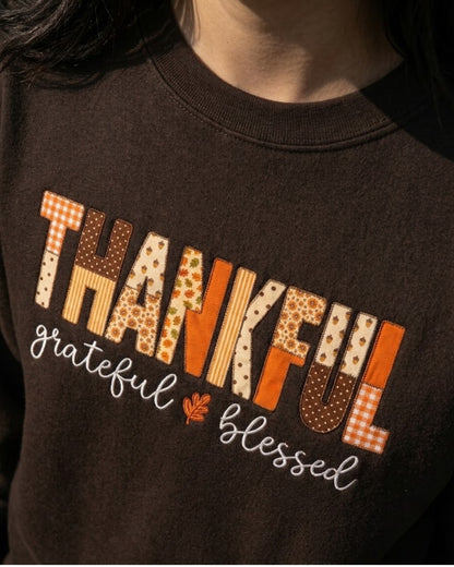 Thankful Patchwork Embroidered Sweatshirt