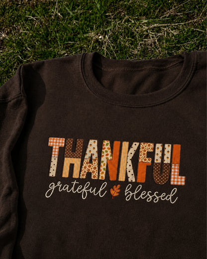 Thankful Patchwork Embroidered Sweatshirt