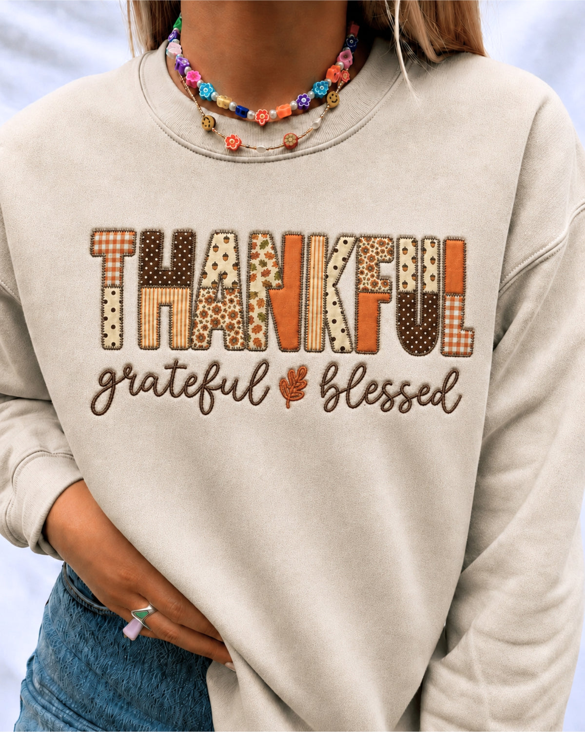 Thankful Patchwork Embroidered Sweatshirt