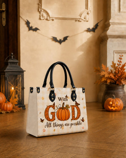 With God All Things Are Possible Leather Handbag
