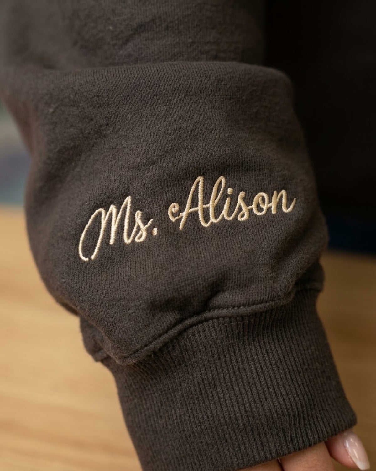 One Thankful Teacher Patchwork Embroidered Sweatshirt