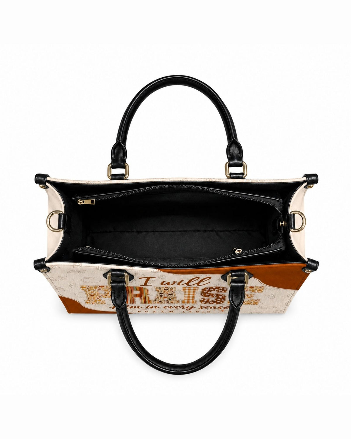 I Will Praise Him in Every Season Leather Handbag