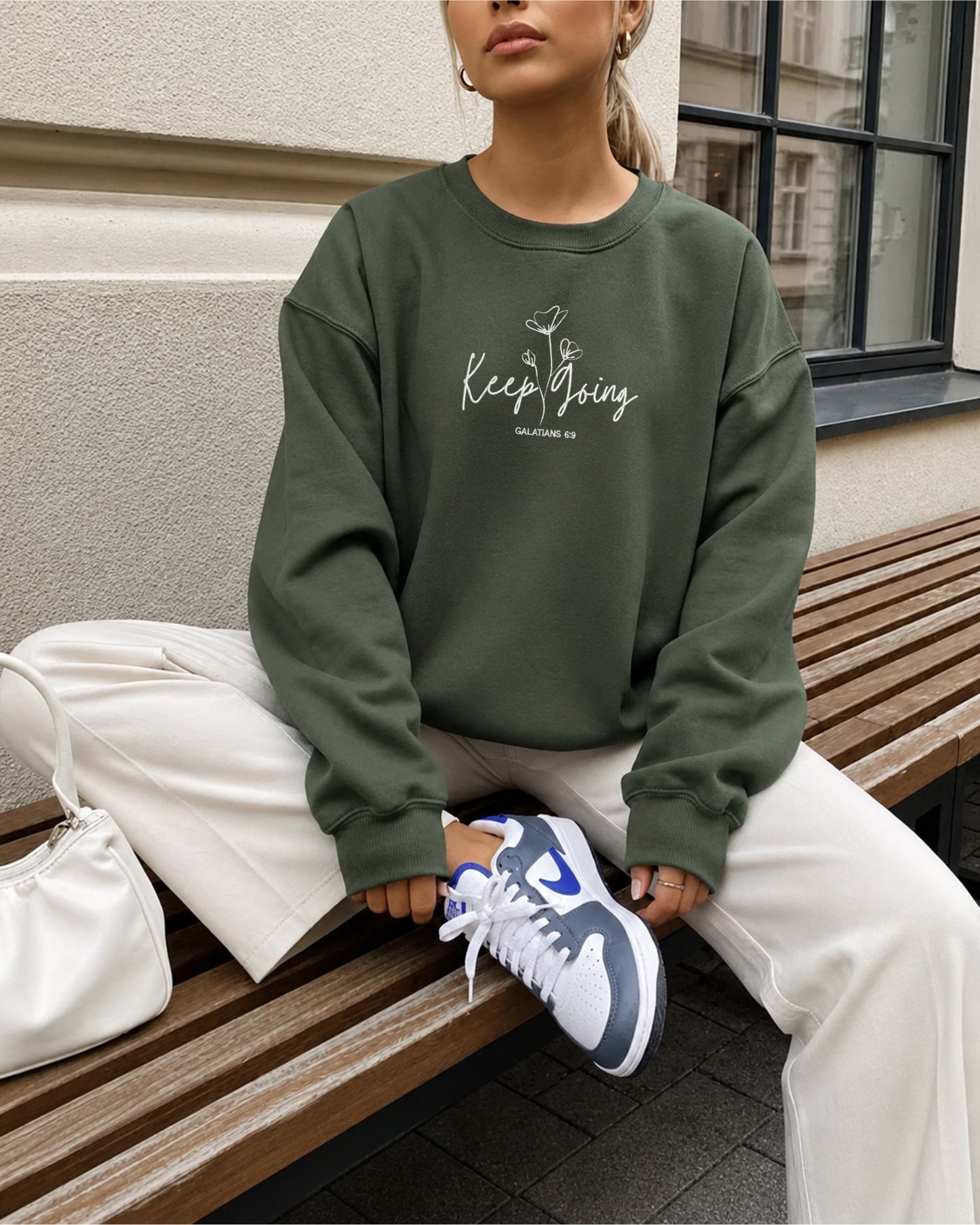 Keep Going Galatians 6:9 Embroidered Sweatshirt