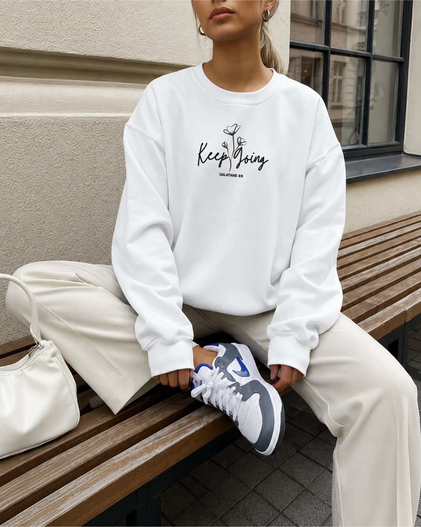 Keep Going Galatians 6:9 Embroidered Sweatshirt