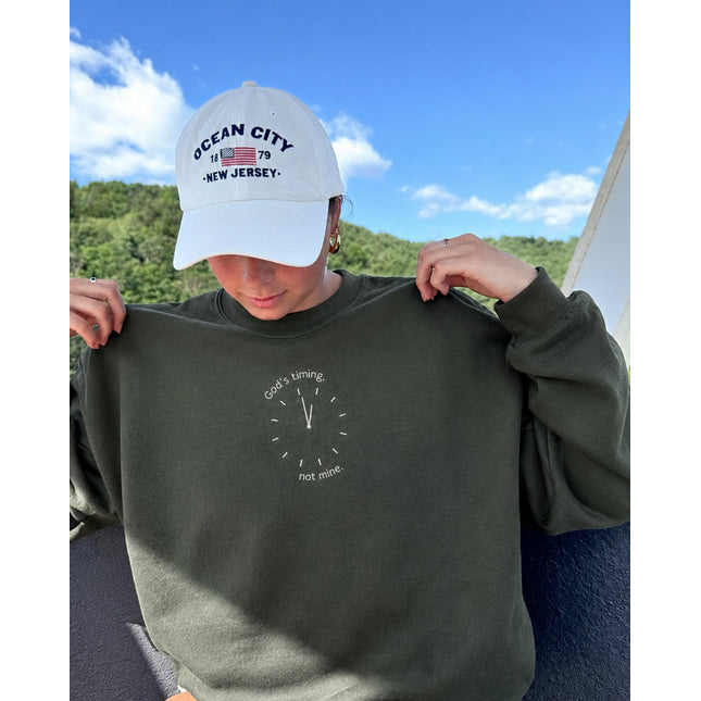 God's Timing Not Mine Embroidered Sweatshirt