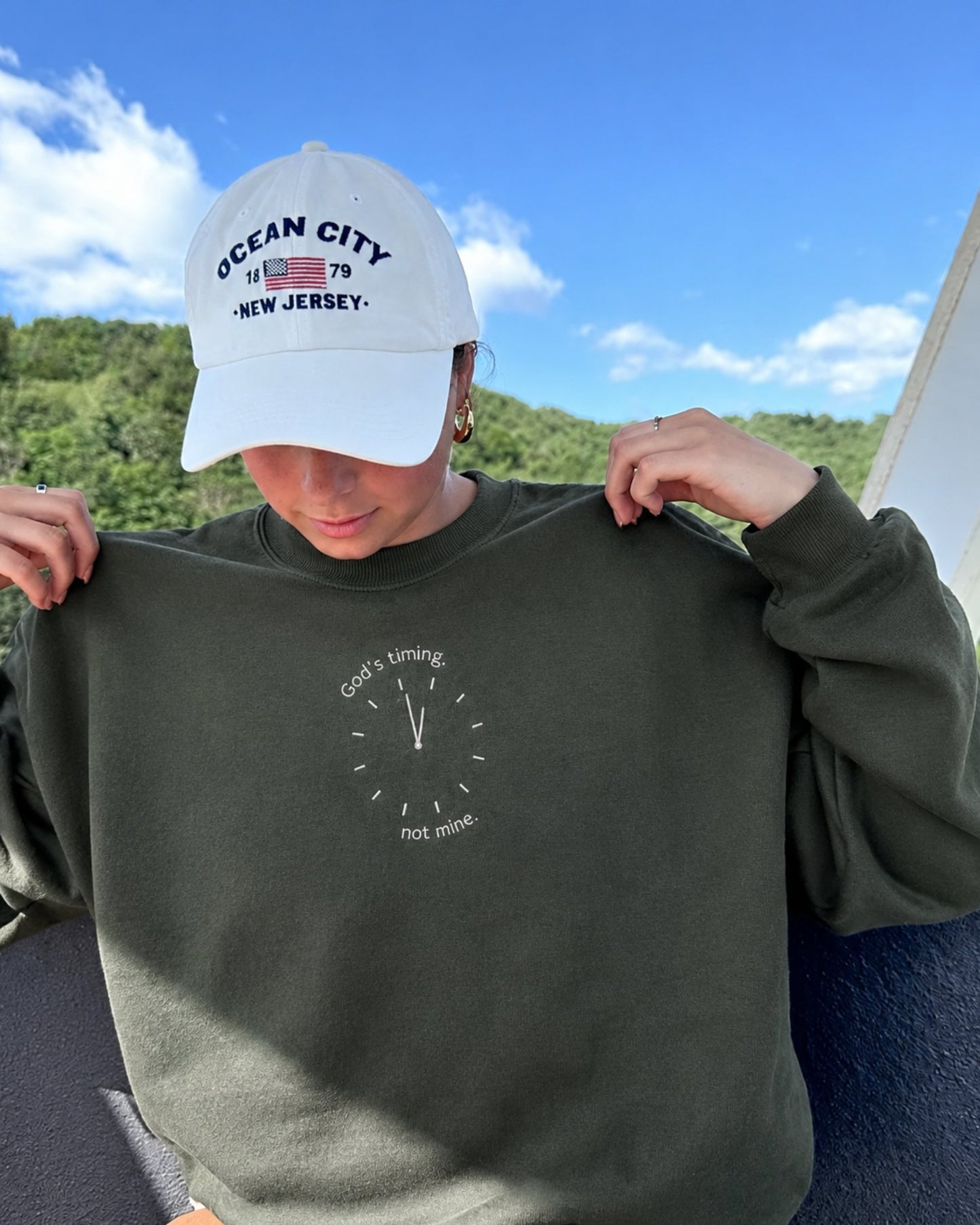 God's Timing Not Mine Embroidered Sweatshirt