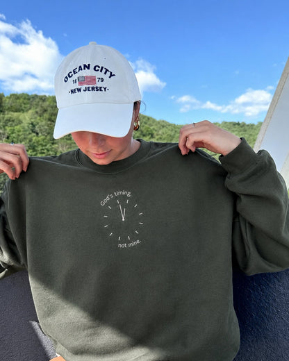God's Timing Not Mine Embroidered Sweatshirt