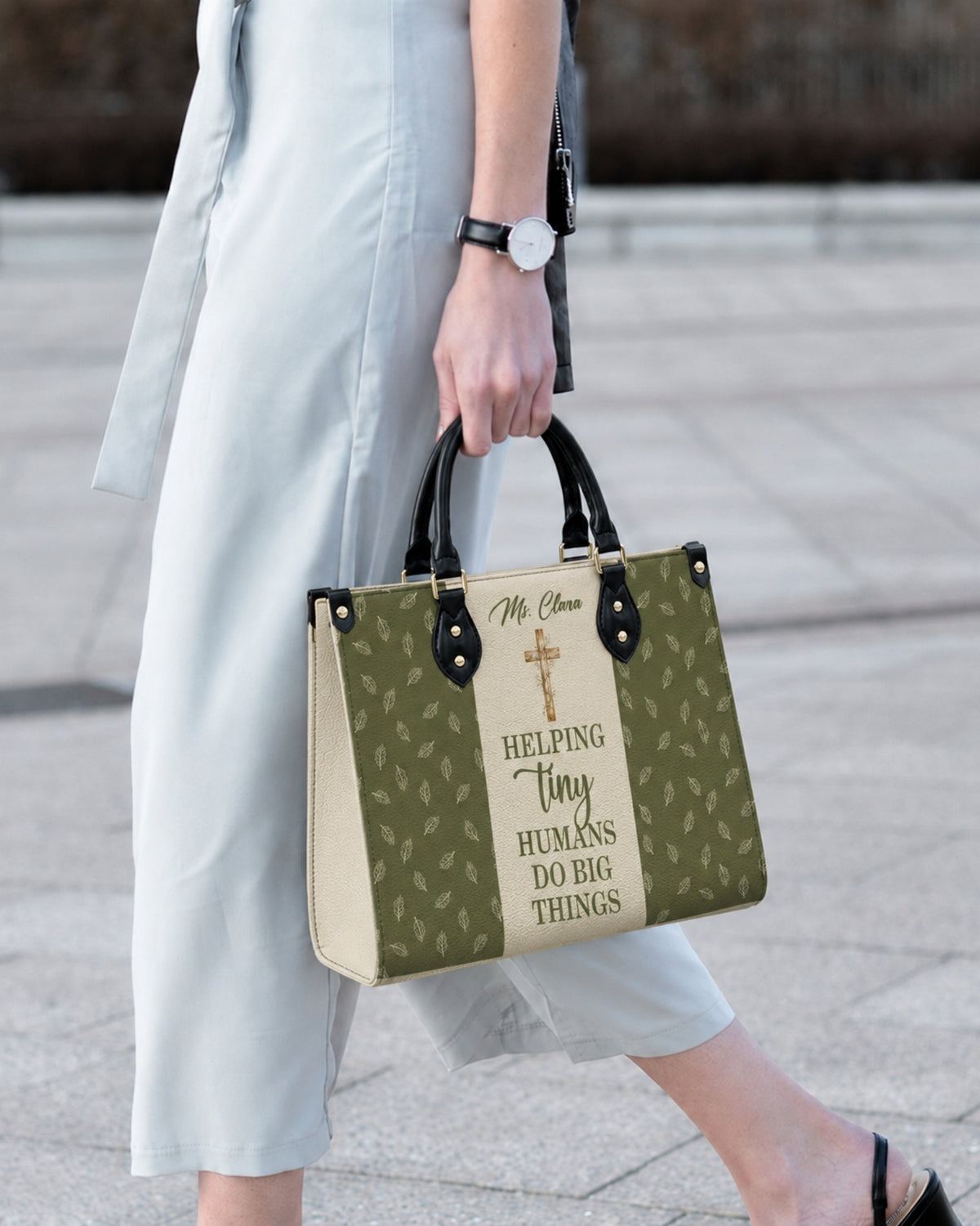 Helping Tiny Humans Do Big Things Leather Handbag
