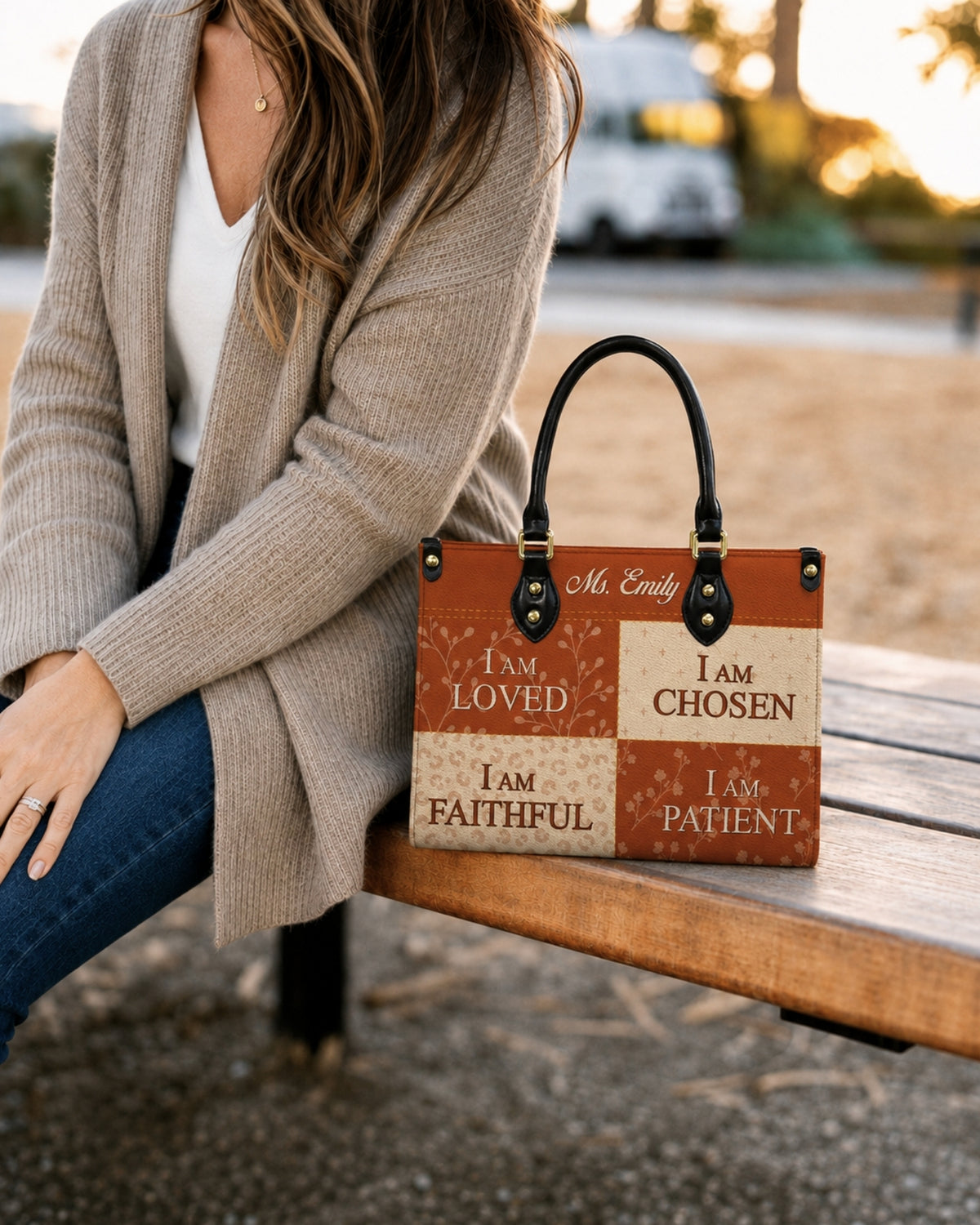 Personalized Fall Christian Teacher Leather Handbag
