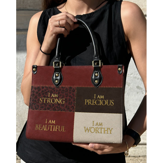 I Am Worthy Leather Handbag