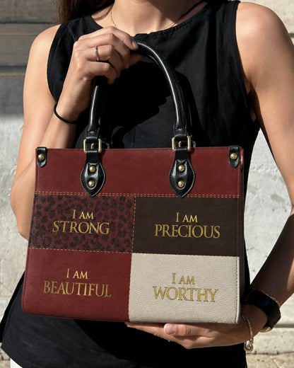 I Am Worthy Leather Handbag