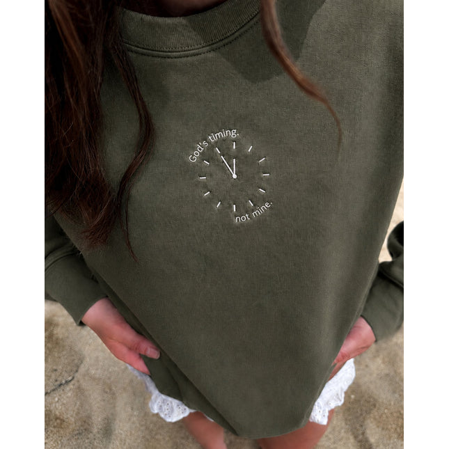 God's Timing Not Mine Embroidered Sweatshirt